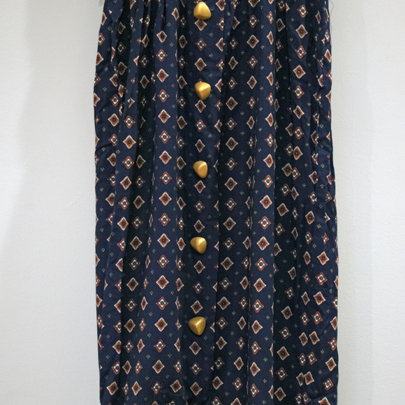 Vintage Navy Blue Dress with Pattern - Picture 2 of 4